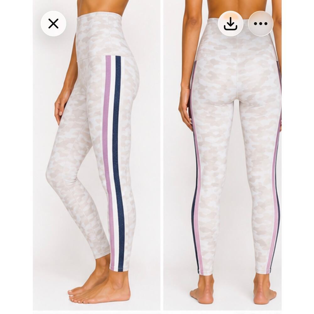 Spiritual Gangster Camo Stripe Leggings S High Waist Lilac Navy Side Stripe New